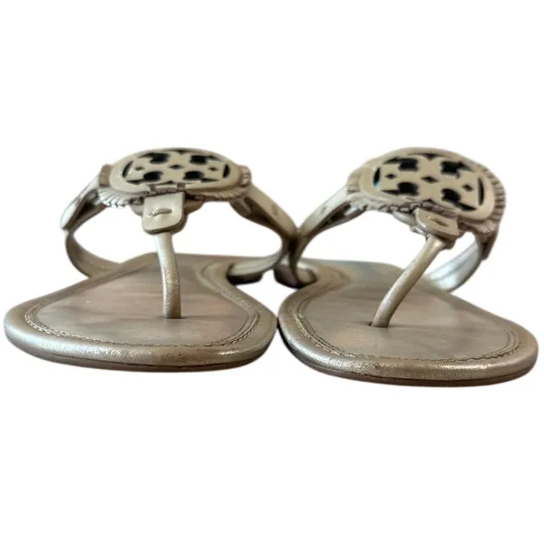 Tory Burch Fringe Miller Thong Sandals‎ Metallic Gold Logo Size 9 - Image 2