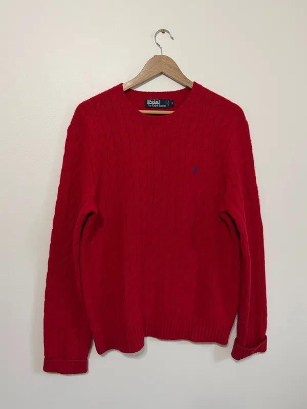 Ralph Lauren Cable Knit Wool Sweater Red Size Medium Women’s Relaxed Oversized - Image 2