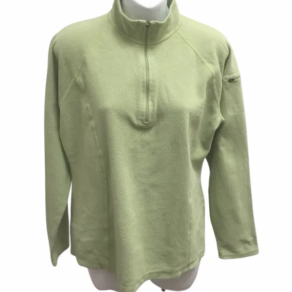 L.L. Bean Lime Green quarter-zip fleece pullover Sweater M Gorpcore Cabincore - Image 9