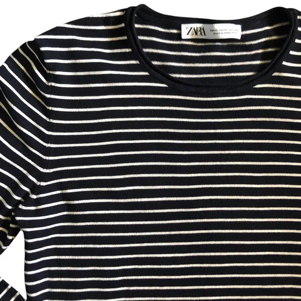 Zara Navy & White Striped Women’s Long Sleeve Size XL - Image 3