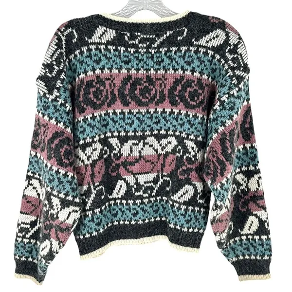 Vintage 80's Paris Sport Club Chunky Fair Isle Oversize Sweater M Breakfast Club - Image 4