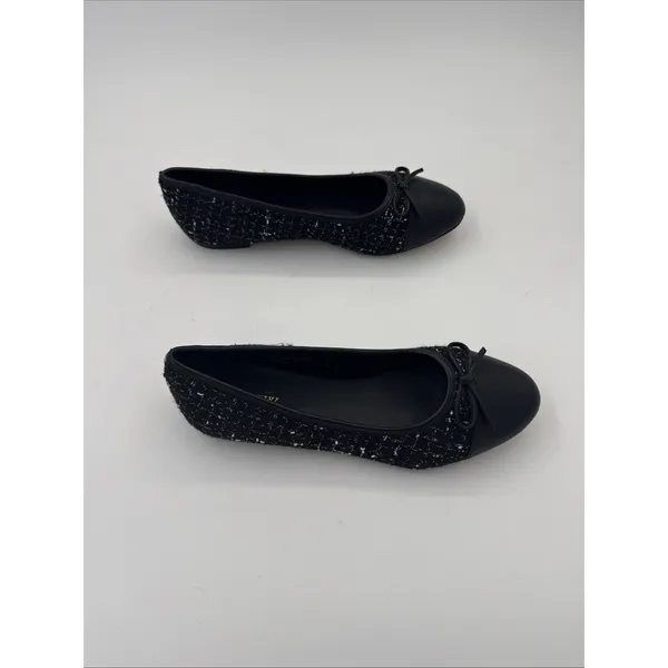 JCrew Ballet Flats Fall Tweed with Cap Toe Women's Size 8 Black White Academia - Image 2