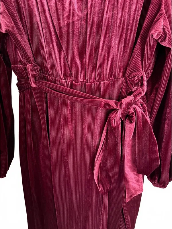 Bloomchic NEW Corduroy Dress Size 26 Red Maroon Flare Trumpet Pleated Coquette - Image 4