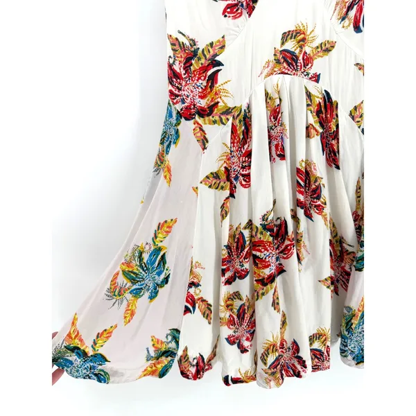Free People Mini Dress Floral Two Tone S White Boho Tropical Strappy Sun Dress - Image 3