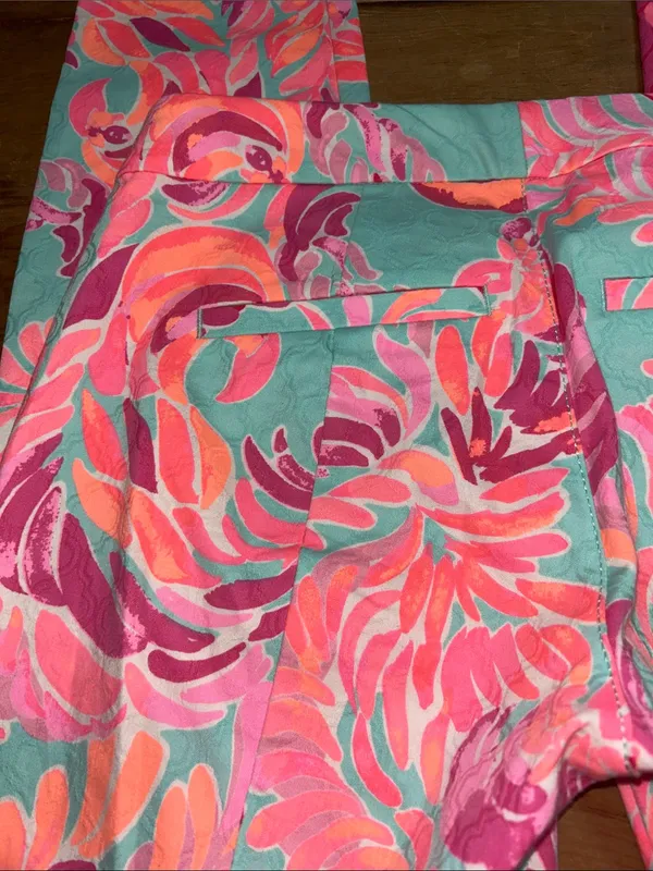 Lilly Pulitzer Floral Print Straight Leg Pants Pink Aqua Size 00 - Image 9