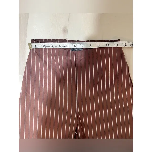 Naked Wardrobe New Women Small Brown White Pinstripe High Waist Bootcut Pants - Image 3