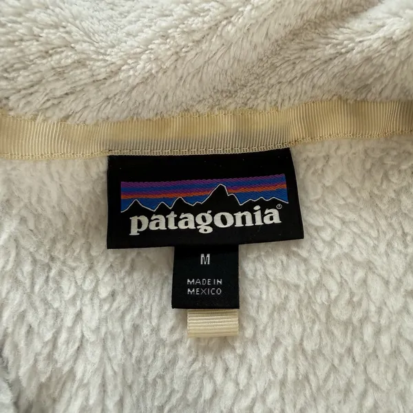 Patagonia Re Tool Ivory Cream Snap‎ Pullover Fleece Fuzzy Jacket Size MEDIUM - Image 10