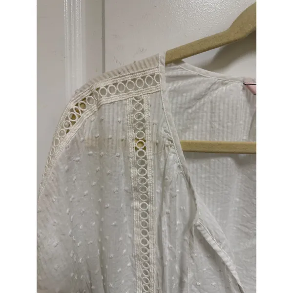 Victoria's Secret White Cotton Swiss Dot Boho Tunic Bell Sleeve Beach‎ Coverup M - Image 3