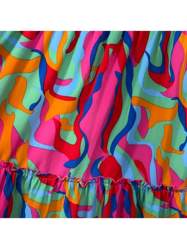 Colorful Abstract Print Tiered Maxi Skirt Size M - Image 4