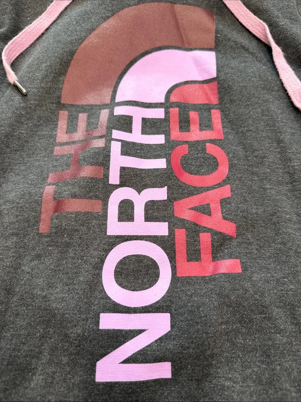 The North Face Hoodie Womens Medium Gray Purple Pullover Pockets Vertical Logo M - Image 6