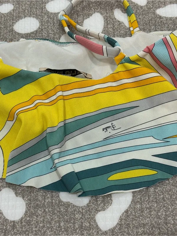 Emilio Pucci girls bikini top ruffle adjustable straps colorful swirl print teen - Image 4