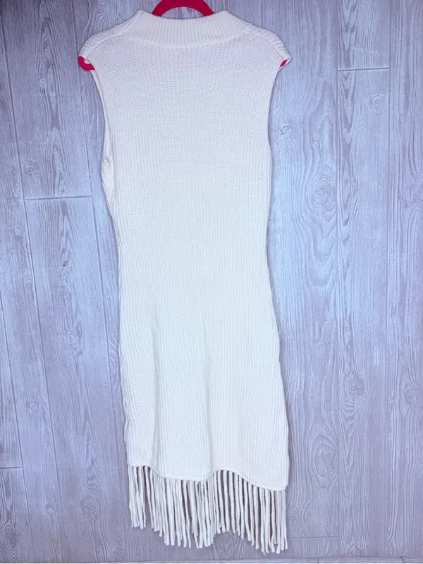 Nwt cider white / cream sleeveless high neck frindge bottom dress xl - Image 6
