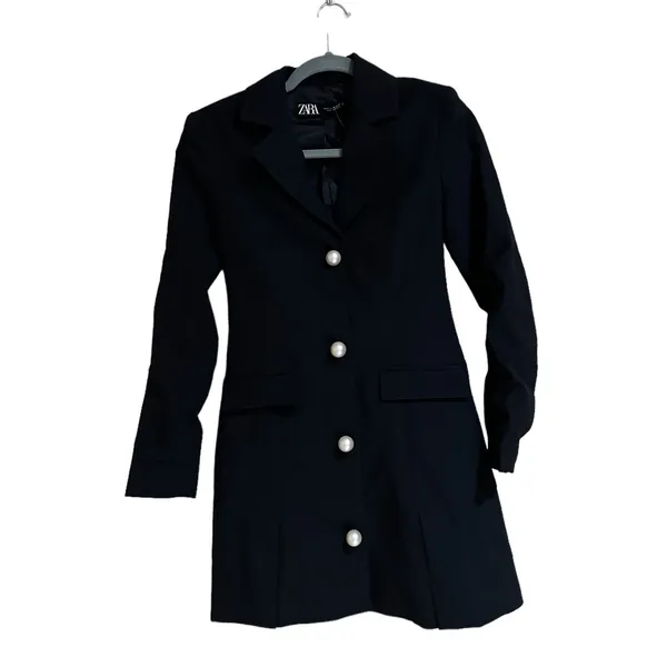 Nwot Zara Jacket Dress With Pearl Buttons Bloggers Fav Black Small - Image 11
