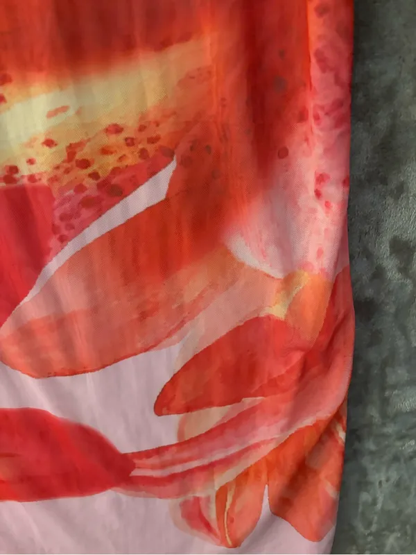 SHEIN Pink Maxi Skirt with Red Floral Print Women’s Size L - Image 4