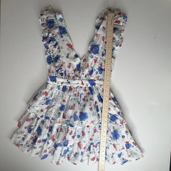 LoveShackFancy Bennett Mini Dress XS blue Notte Floral Cotton Cottage Boho Beach - Image 13