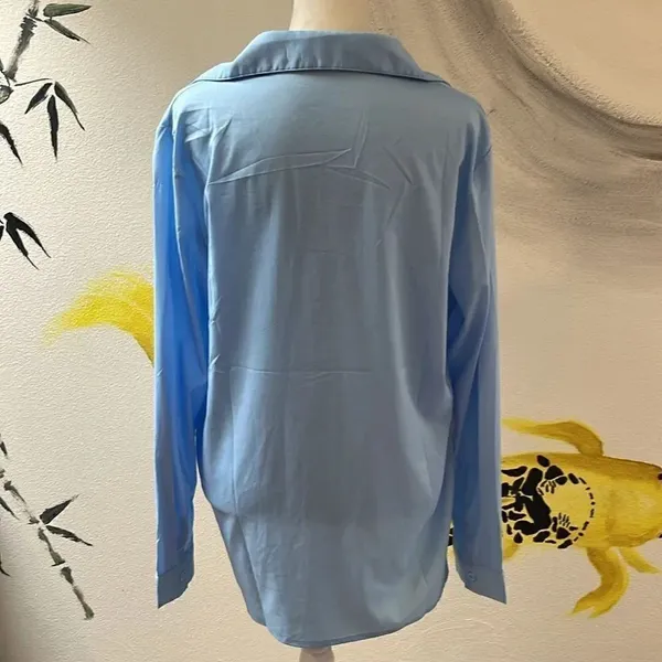 Misslook long sleeve silk like blouse. Size Medium. Button down. - Image 3