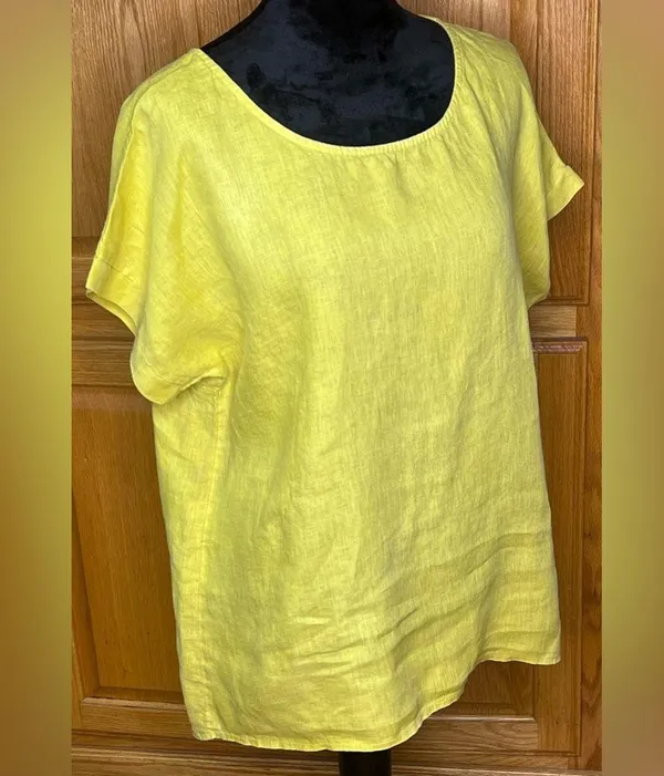 Terzo Millennio Lagenlook Linen High-Low Hem Tunic Oversized Top Yellow Sz Large - Image 3