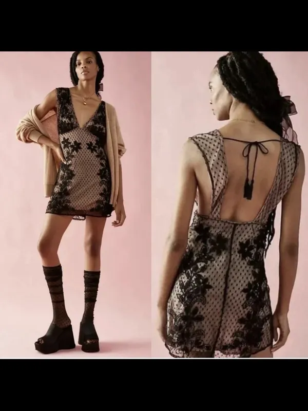 Free people Sheer Black Lace Overlay Mini Dress - Image 2