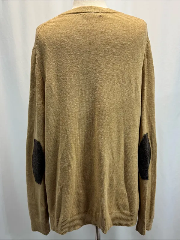GAP V-Neck Button Cardigan Camel Tan Elbow Patches Wool Blend Grandpa Academia - Image 8