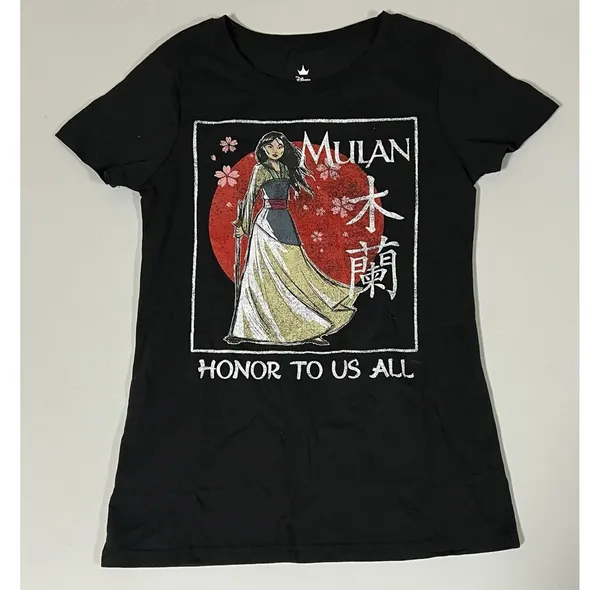 Black Red ‘Mulan: Honor To Us All’ Movie Graphic Short Sleeve T-Shirt Top Blouse Tee Size S 🌹✨ - Image 2
