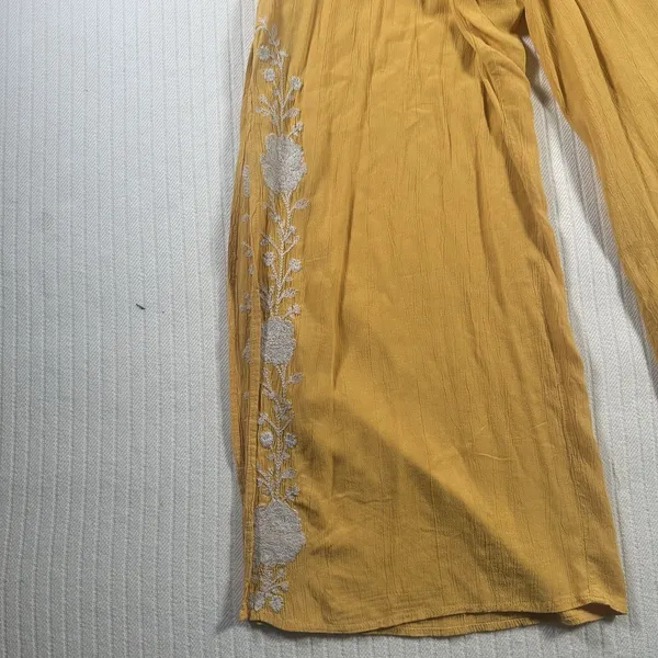 American Eagle Jumpsuit Small Yellow Embroidered Halter Wide Leg Boho Summer - Image 4