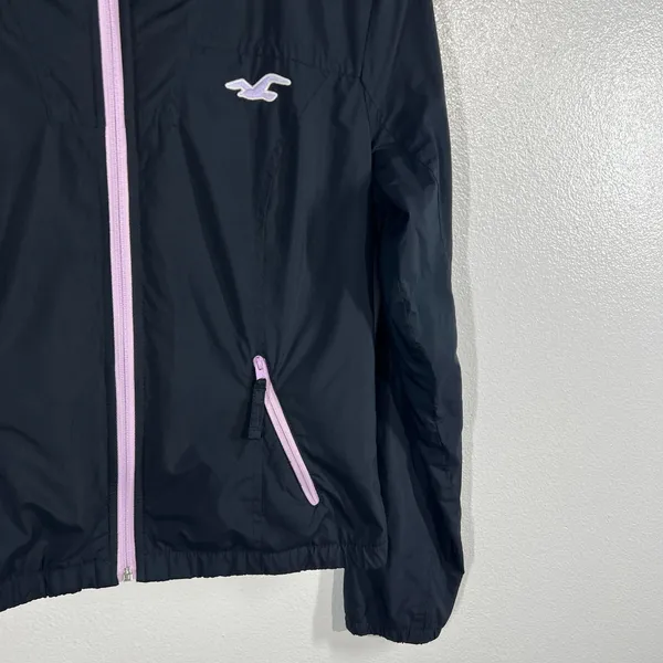 Hollister Hooded Windbreaker Jacket Medium Women Black Lightweight Casual Zip Up - Image 5