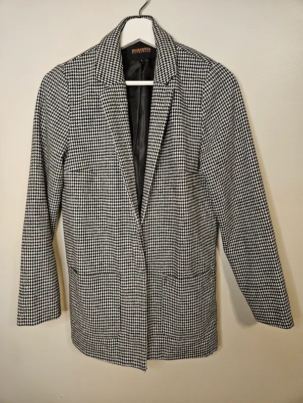 Ambiance Outerwear Black White Houndstooth Jacket Coat Business Casual Neutral - Image 9