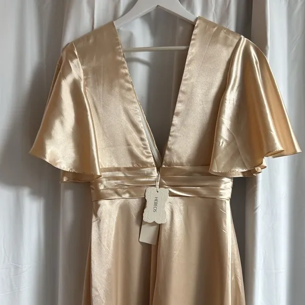 Hebeos‎ Champagne Flutter Sleeve Bridesmaids Dress D41 - Image 7