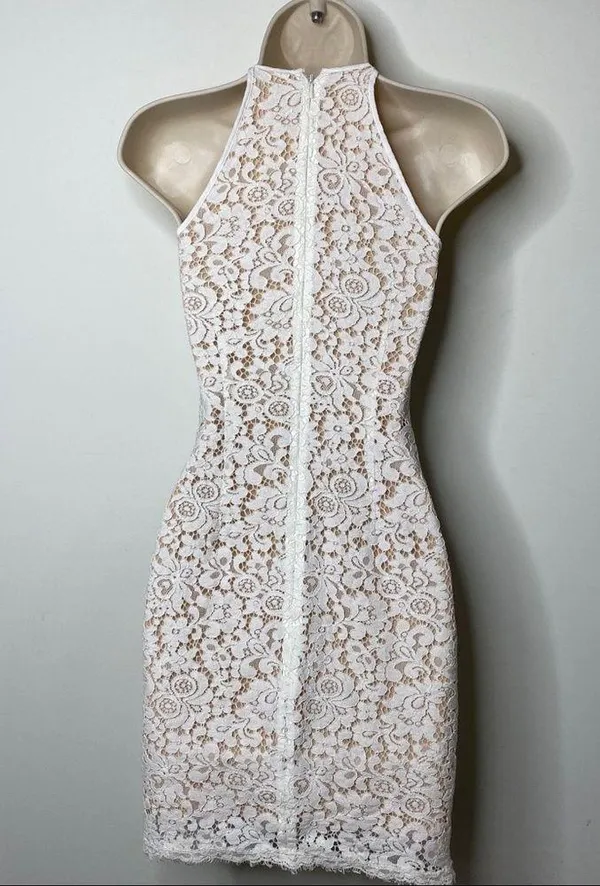 Keepsake white beige floral lace fitted mini dress XXS C7 - Image 3