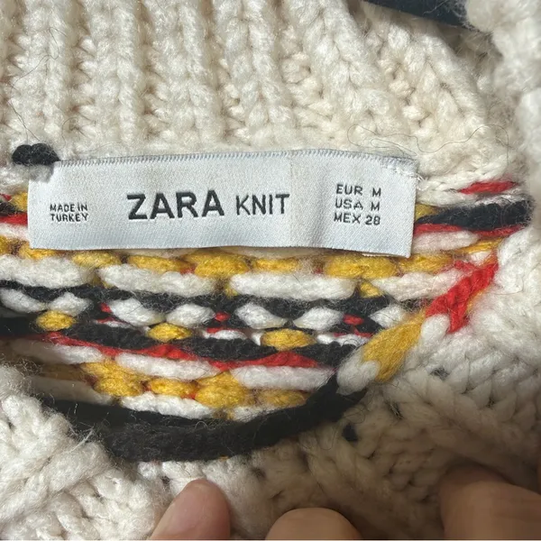 Zara Knit Striped Multicolor Chunky Cable Sweater Womens Medium - Image 3