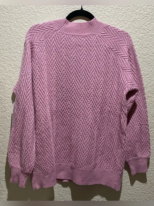 Pink Clover NWT Soft Chevron Knit Mock Neck Sweater - Pink Size L - Image 3