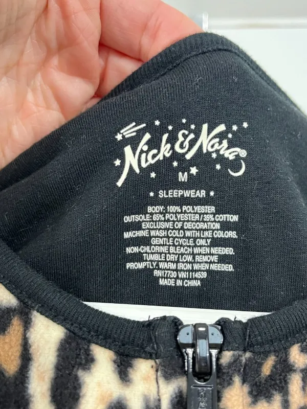 Nick and Nora Medium Brown, Black Animal Print Footed Onesie Pajamas - Image 4