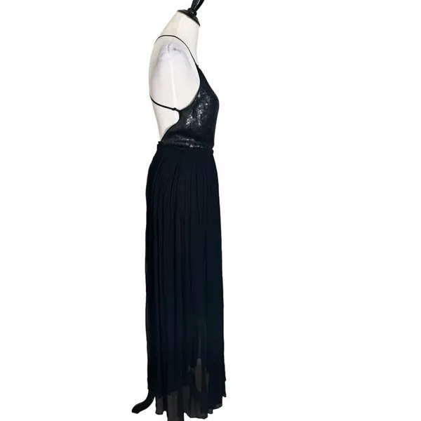Chan Luu Sequin Puri Maxi Dress Womens XS Black Open Back Formal Chiffon Gown - Image 9