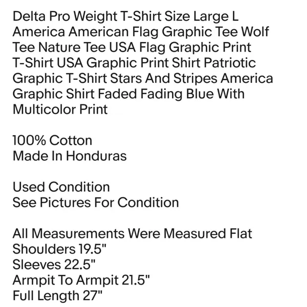 Delta Pro Weight T-Shirt Size Large L America American Flag Graphic Tee Wolf Tee Nature Tee - Image 3