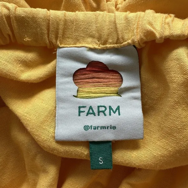 FARM RIO Midriff Dress Size S Yellow Puff Sleeve Off Shoulder Knotted Boho - Image 5