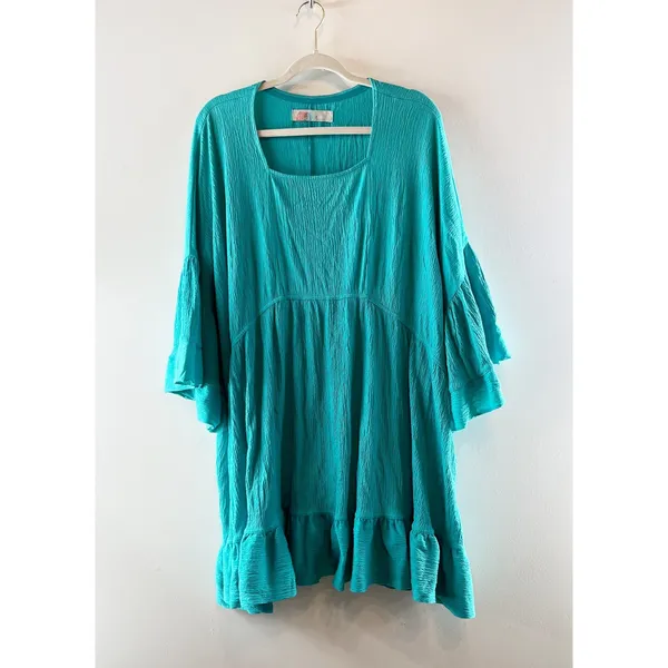 Free People Beach 3/4 Bell Flare Sleeve Babydoll Mini Dress El Mar Turquoise S - Image 2