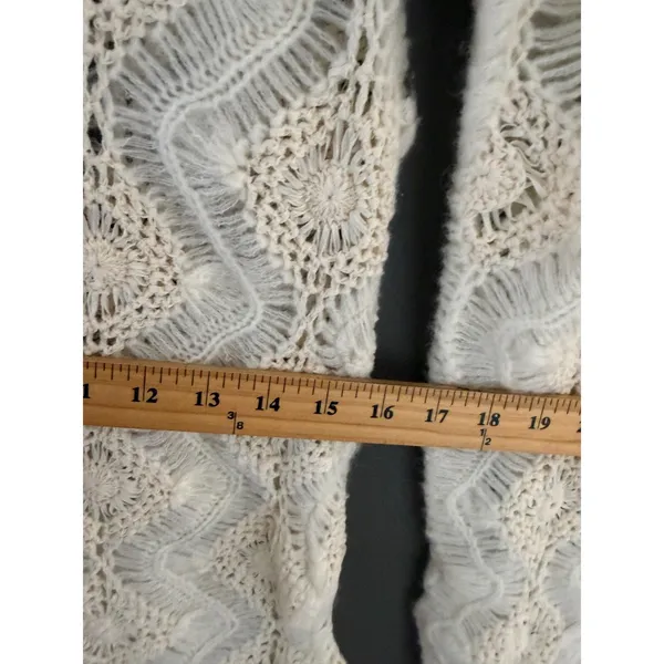 Zara Womens Cream Open‎ Knit Crochet Turtleneck Sweater Wavy Diamond Boho Small - Image 6