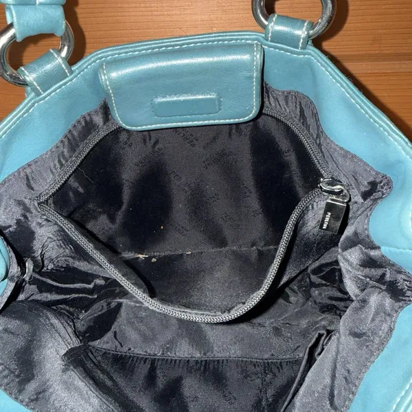 Vintage Y2K Perlina Teal Leather Small Satchel Top Handle Purse Bag - Image 10