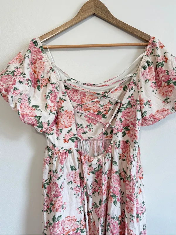 Altar'd State Floral Midi Dress Size Large Pink Wedding Cameron Linen - Image 10