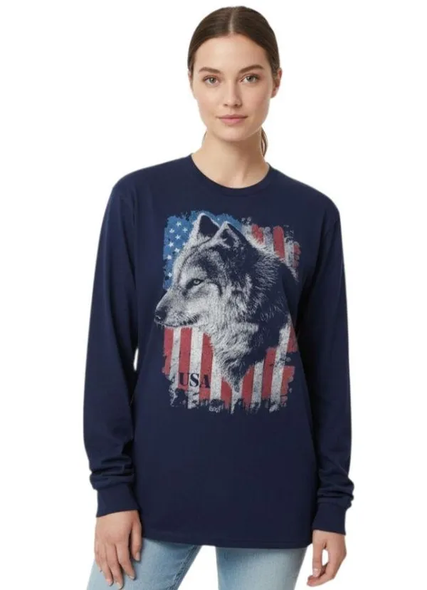 Delta Pro Weight T-Shirt Size Large L America American Flag Graphic Tee Wolf Tee Nature Tee - Image 4