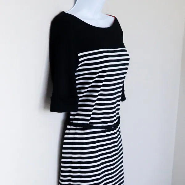 Lauren Ralph Lauren Sheath‎ Dress Women Size L Black White Striped Belted Cotton - Image 10