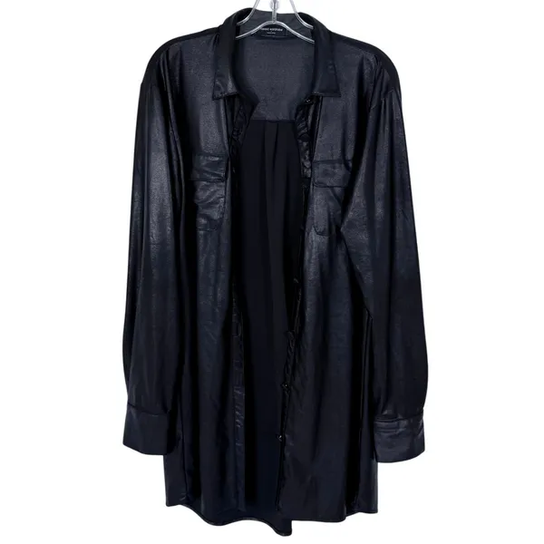 Naked Wardrobe Drip Black Faux Leather Oversized Long Sleeve Shirt Shacket Large - Image 3