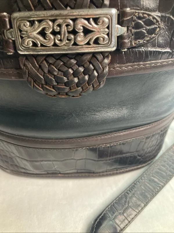 Brighton Cheryl Crossbody Bag Braided Leather Brown Silver Heart Fab - Image 5