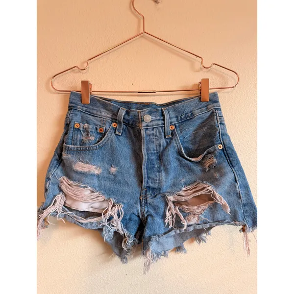 Levi's Denim Shorts Women 24 Blue 501 Original High Rise Distressed Cut Off - Image 3