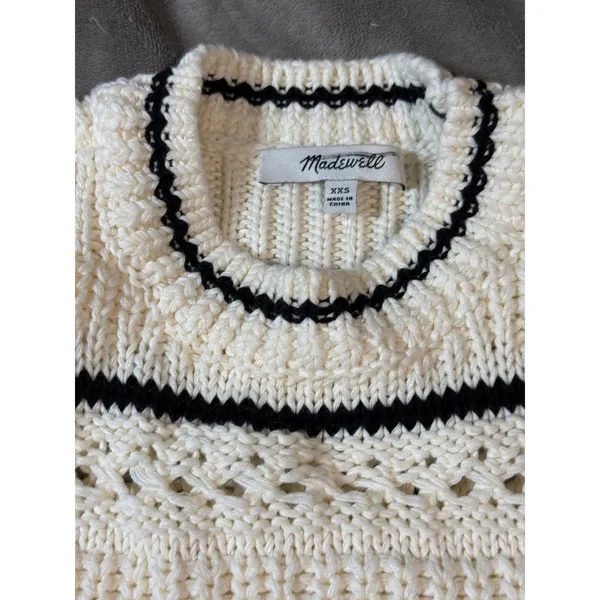 NWB Madewell Size XXS Striped‎ Sweater Vest in 100% Cotton Jet Black Mini Stripe - Image 4