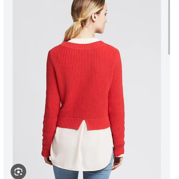 Banana Republic NWT Shaker-Stitch Cropped‎ Pullover Red Crew-neck Women's XL - Image 2