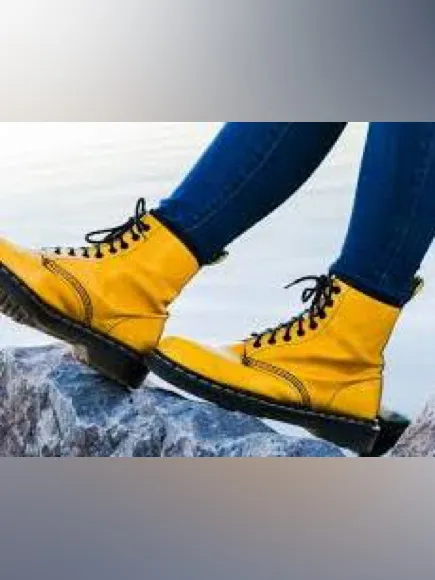 Dr. Martens Yellow Lace-Up Combat Booties - Image 2
