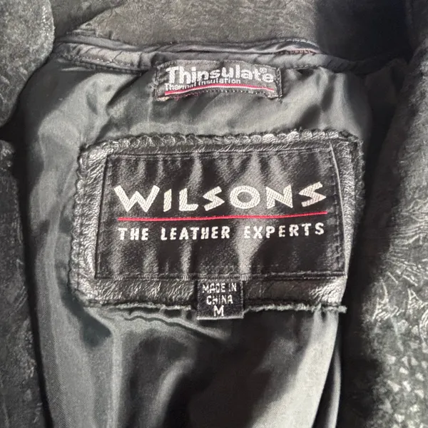 Vintage Wilsons Leather Black Trench Coat Thinsulate‎ Insulated Medium Longline - Image 15