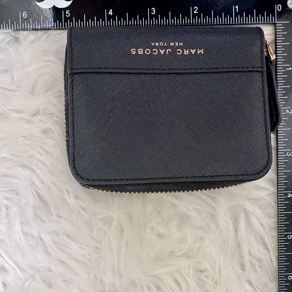 Marc Jacobs Mini Wallet Zip Around Black Saffiano Finish Card Wallet - Image 6