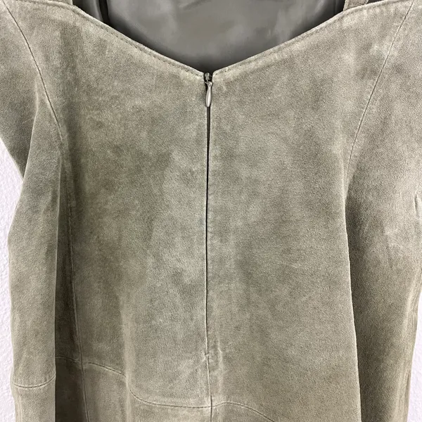ARTURO Vintage 90s Army Green Suede Leather Grunge Asymmetrical Hem Mini Dress - Image 7